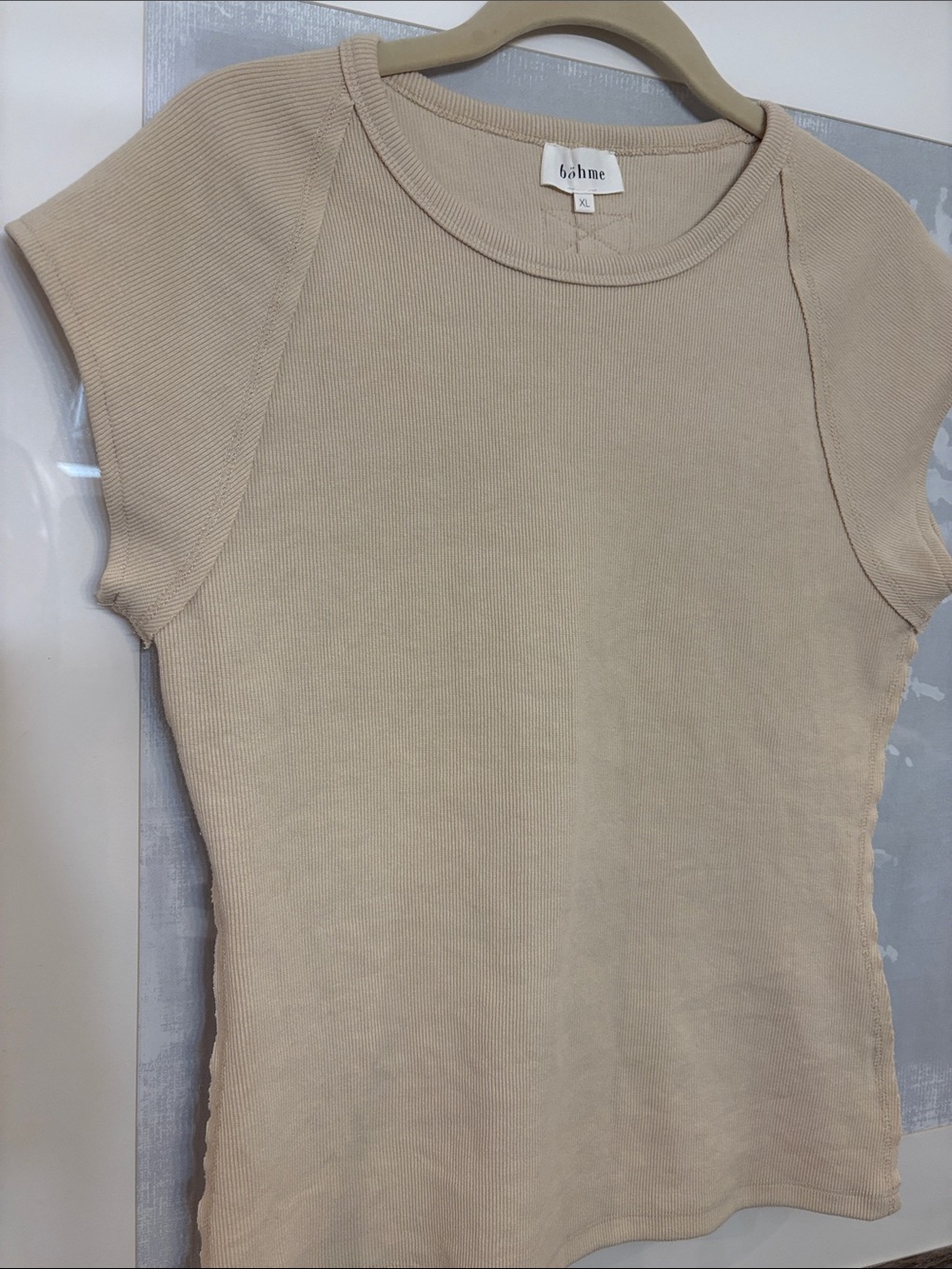 Bohme oatmeal / cream Ribbed Short Sleeve Top